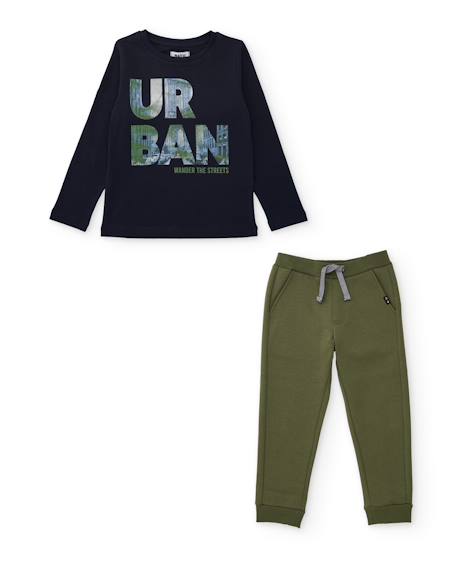 Garçon-Ensemble-Ensemble garçon en maille avec t-shirt à sérigraphie urbaine et pantalon