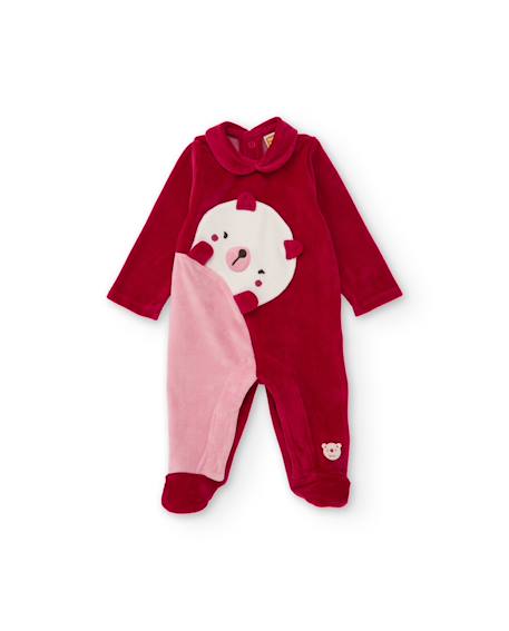Barboteuse en tricot pour bébé avec broderie d'ourson Rouge 1 - vertbaudet enfant 