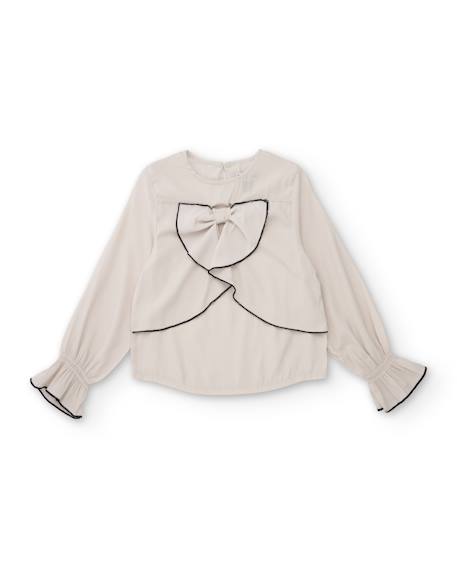 Chemise fille en toile avec col volanté et nœud central Blanc 1 - vertbaudet enfant 