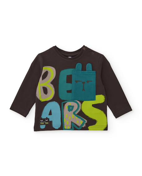 T-shirt garçon en jersey manches longues et imprimé devant Marron 1 - vertbaudet enfant 