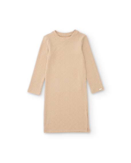 Robe midi de fille en tricot à côtes avec manches longues Beige 2 - vertbaudet enfant 