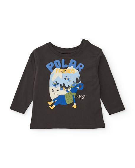 T-shirt en maille pour bébé garçon avec imprimé graphique et manches longues Gris 1 - vertbaudet enfant 