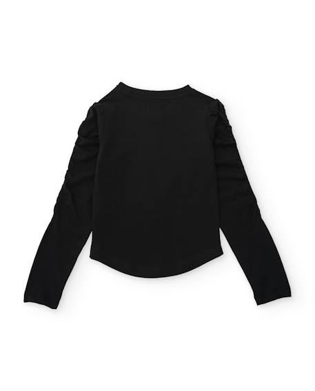 T-shirt fille en maille avec lettres brillantes et nœuds fuchsia Noir 2 - vertbaudet enfant 
