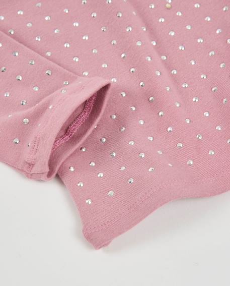 T-shirt fille en maille à col montant et appliques brillantes Rose 4 - vertbaudet enfant 