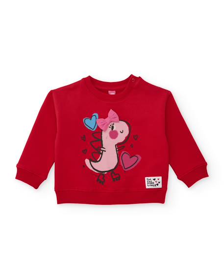 Sweat fille en molleton chaud à imprimé dinosaure Rouge 2 - vertbaudet enfant 