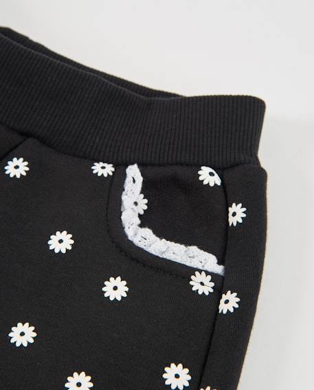 Pantalon fille en molleton avec jambes larges et design floral intégral Noir 5 - vertbaudet enfant 