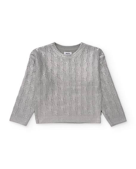 Pull fille en tricot côtelé avec touches argentées Gris 2 - vertbaudet enfant 
