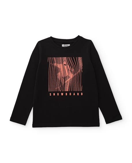 T-shirt garçon en maille avec imprimé graphique en contraste Noir 2 - vertbaudet enfant 