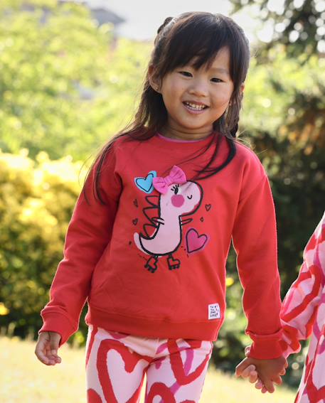 Sweat bébé fille en molleton chaud à imprimé dinosaure Rouge 1 - vertbaudet enfant 