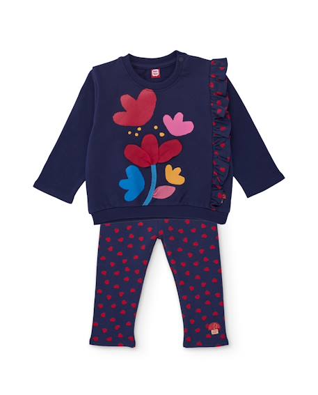 Ensemble en molleton pour bébé fille avec sweat et legging imprimé cœurs Bleu 2 - vertbaudet enfant 