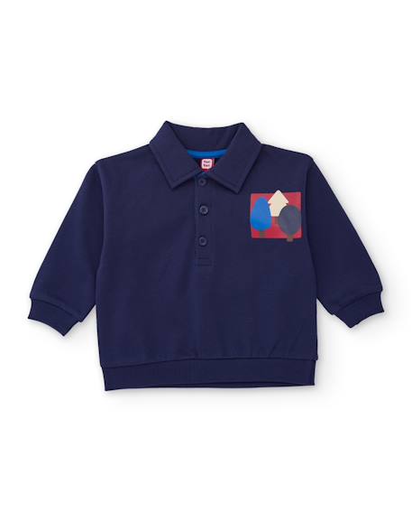 Polo bébé garçon en molleton avec imprimé dans le dos Bleu 1 - vertbaudet enfant 