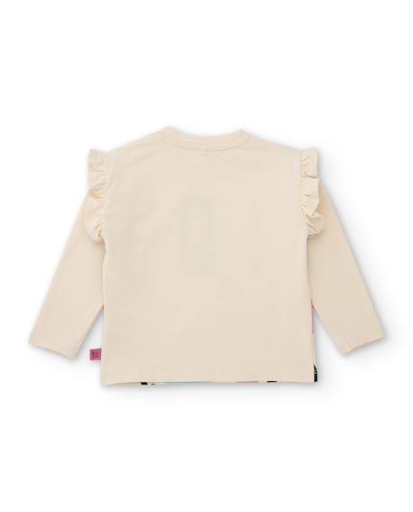 T-shirt fille en jersey écru à imprimé floral et volants Blanc 2 - vertbaudet enfant 