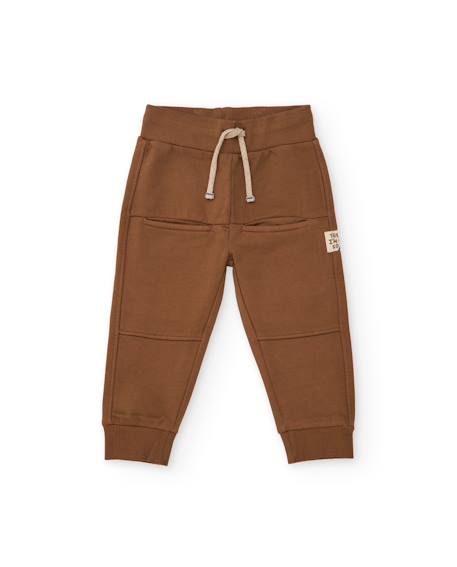 Pantalon de jogging garçon en molleton avec taille élastique et cordon Marron 1 - vertbaudet enfant 