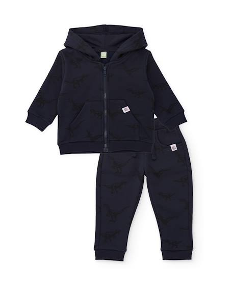 Ensemble en molleton pour garçon avec sweat à capuche et imprimé dinosaures Bleu 1 - vertbaudet enfant 