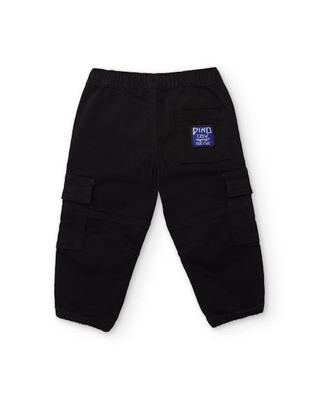Pantalon jogger garçon en sergé avec poches et cordon de serrage Noir 3 - vertbaudet enfant 