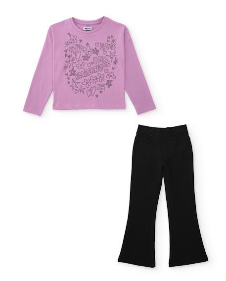 Ensemble fille en maille avec t-shirt imprimé floral et leggings assortis Violet 1 - vertbaudet enfant 