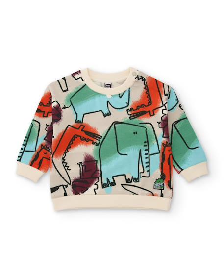 Sweat garçon en molleton doux à motif animaux de la savane Beige 2 - vertbaudet enfant 