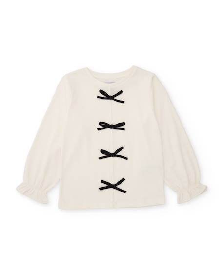 T-shirt pour fille en maille avec nœuds frontaux et poignets froncés Blanc 1 - vertbaudet enfant 