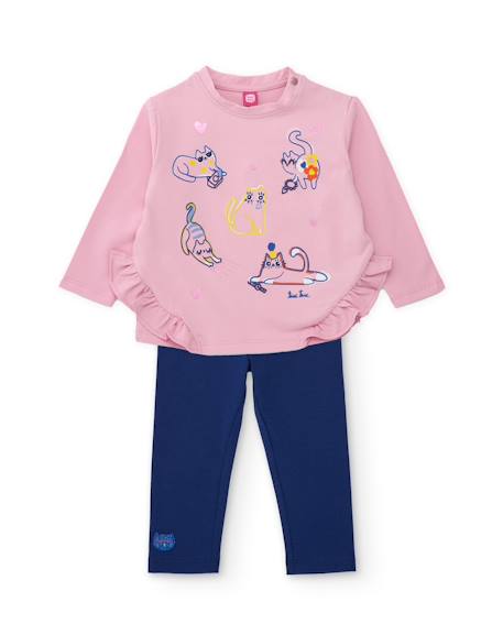 Ensemble fille en maille avec t-shirt imprimé et volants Rose 1 - vertbaudet enfant 