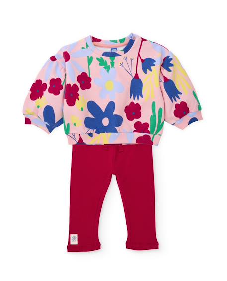 Ensemble fille en molleton avec sweat fleuri et legging confortable Rose 1 - vertbaudet enfant 