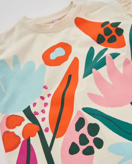 T-shirt fille en jersey écru à imprimé floral et volants Blanc 4 - vertbaudet enfant 