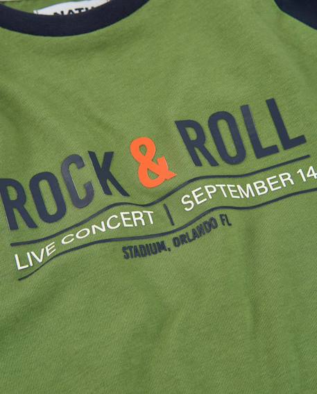 T-shirt garçon en jersey avec imprimé rock et manches contrastées Vert 5 - vertbaudet enfant 