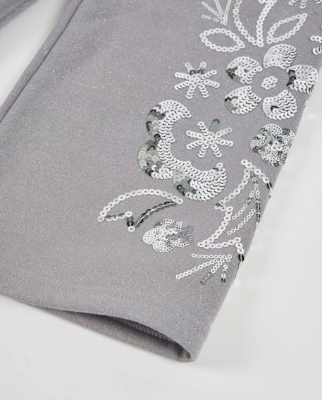 Pantalon pour fille en molleton avec broderies florales fantaisie Gris 5 - vertbaudet enfant 