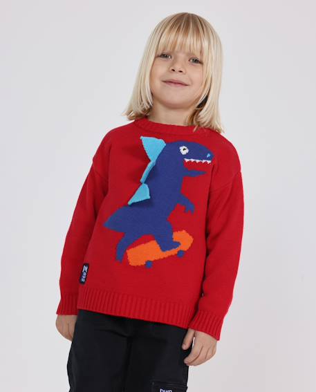 Pull bébé garçon en maille douce à motif dinosaure Rouge 1 - vertbaudet enfant 