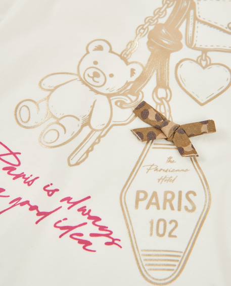 T-shirt fille en maille avec illustration parisienne et nœud décoratif Blanc 3 - vertbaudet enfant 