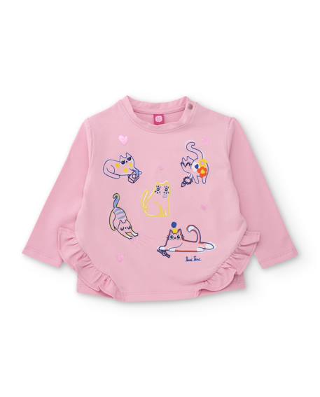 T-shirt fille en maille à imprimé chats Rose 1 - vertbaudet enfant 