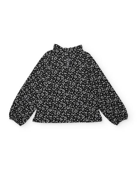 Blouse fille en toile avec col montant et imprimé floral Noir 2 - vertbaudet enfant 