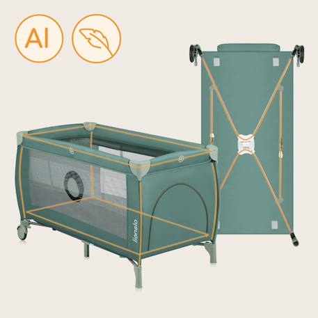 Lit parapluie parc bébé 2en1 stefi plus 0-36 mois avec matelas haute densité et roulettes Green olive+Grey multicolor+Grey white+Pink yellow 2 - vertbaudet enfant 