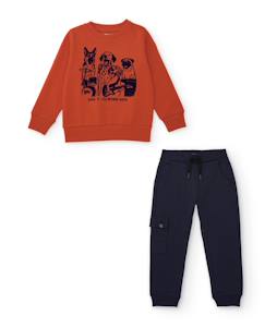 -Ensemble garçon avec sweat en coton design chiens et pantalon jogger