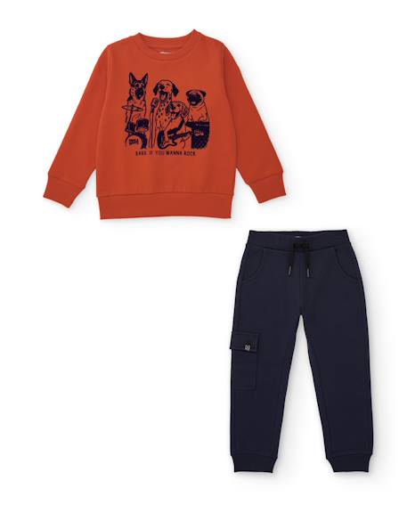 Garçon-Ensemble-Ensemble garçon avec sweat en coton design chiens et pantalon jogger
