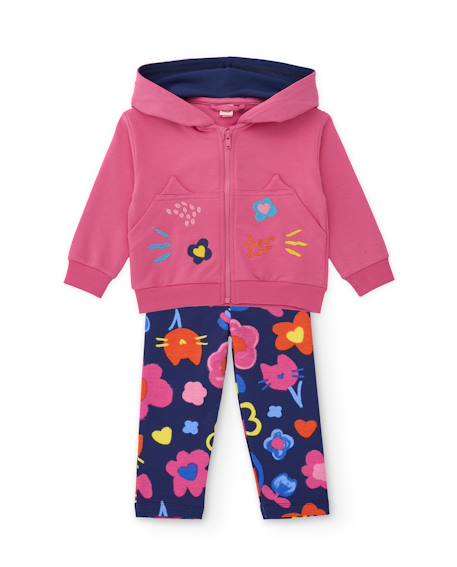 Ensemble bébé fille en molleton avec sweat à capuche et imprimé floral Rose 1 - vertbaudet enfant 