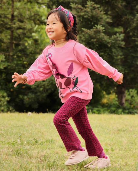 Pantalon bébé fille en molleton imprimé léopard au toucher doux Rouge 1 - vertbaudet enfant 