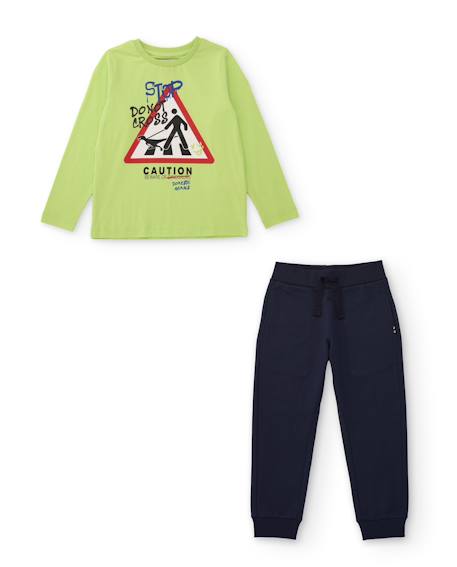 Garçon-Ensemble-Ensemble garçon avec t-shirt en coton à motif amusant et pantalon jogger