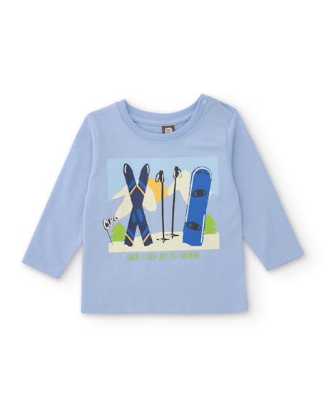 T-shirt en maille pour garçon avec imprimé ski et manches longues Bleu 1 - vertbaudet enfant 