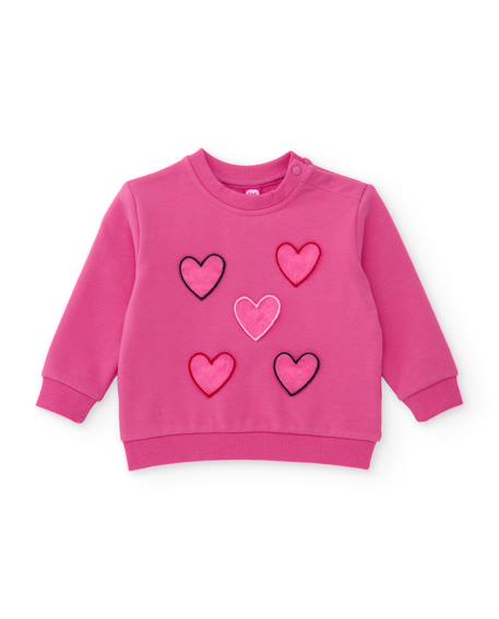Ensemble fille en molleton avec sweat à cœurs appliqués et leggings Rose 2 - vertbaudet enfant 