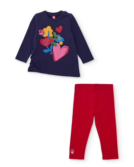 Ensemble fille en jersey avec t-shirt fleuri et legging assorti Bleu 1 - vertbaudet enfant 