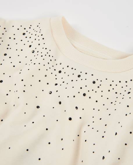 Sweat-shirt fille en molleton avec pierres décoratives et poignets élastiques Blanc 4 - vertbaudet enfant 