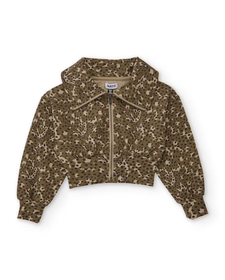 Sweat fille en molleton avec fermeture éclair et imprimé animalier Marron 1 - vertbaudet enfant 