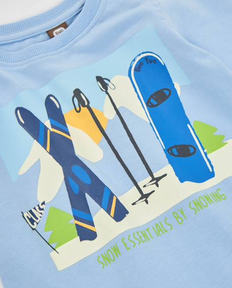 T-shirt en maille pour garçon avec imprimé ski et manches longues Bleu 4 - vertbaudet enfant 