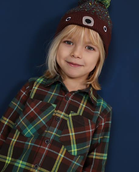 Chemise bébé garçon en tissu motif tartan et double poche Marron 1 - vertbaudet enfant 
