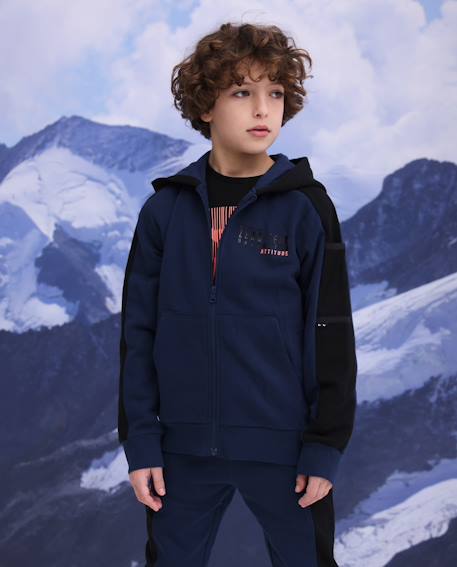 Sweat garçon en molleton avec capuche et détails noirs Bleu 1 - vertbaudet enfant 