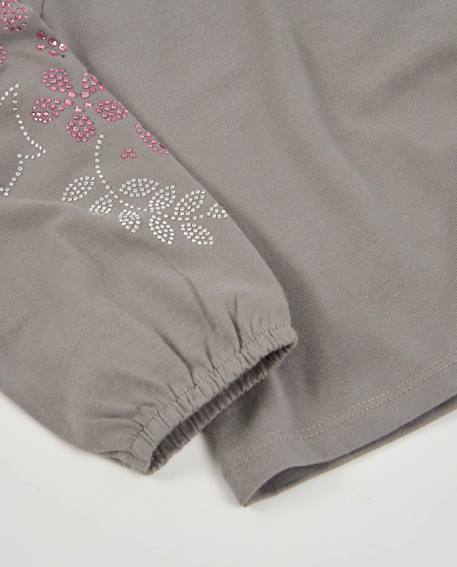 T-shirt fille en maille avec imprimé floral sur les manches Gris 4 - vertbaudet enfant 