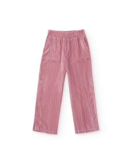 Pantalon fille en toile plate avec taille élastique et jambes droites Rose 1 - vertbaudet enfant 