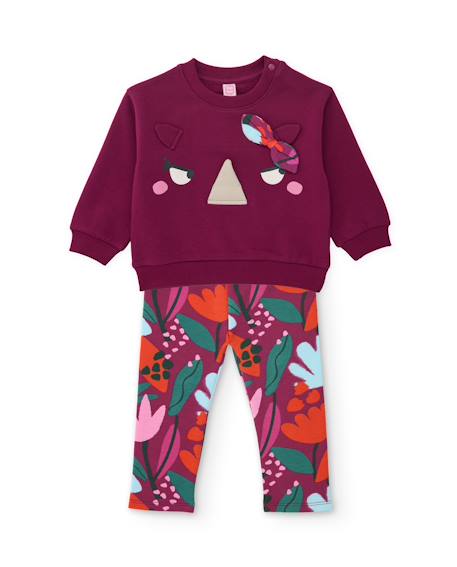 Ensemble fille en molleton avec sweat rhinocéros et legging floral Rouge 1 - vertbaudet enfant 