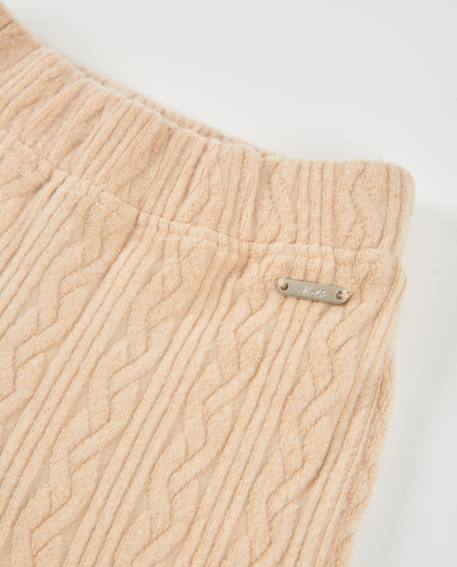 Pantalon de fille en tricot avec jambe large et finition texturée Beige 4 - vertbaudet enfant 