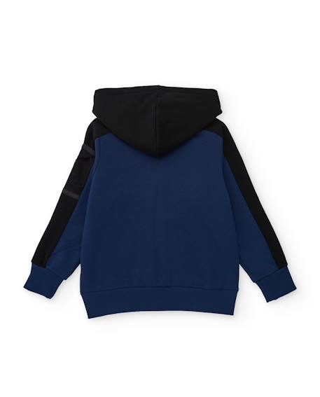 Sweat garçon en molleton avec capuche et détails noirs Bleu 3 - vertbaudet enfant 